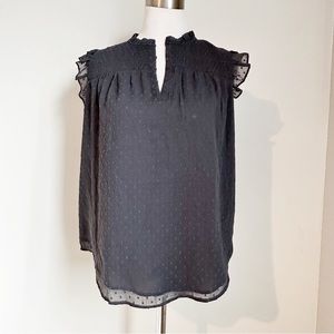 Loft Grey Swiss Clip Dot Blouse Top Flutter Butterfly Sleeves, size Medium